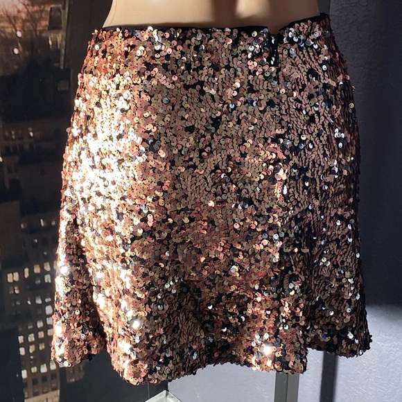 FREE PEOPLE - NWT - skirt: bronze lined sequined w front slit & rear zipper - 12 - Picture 14 of 16